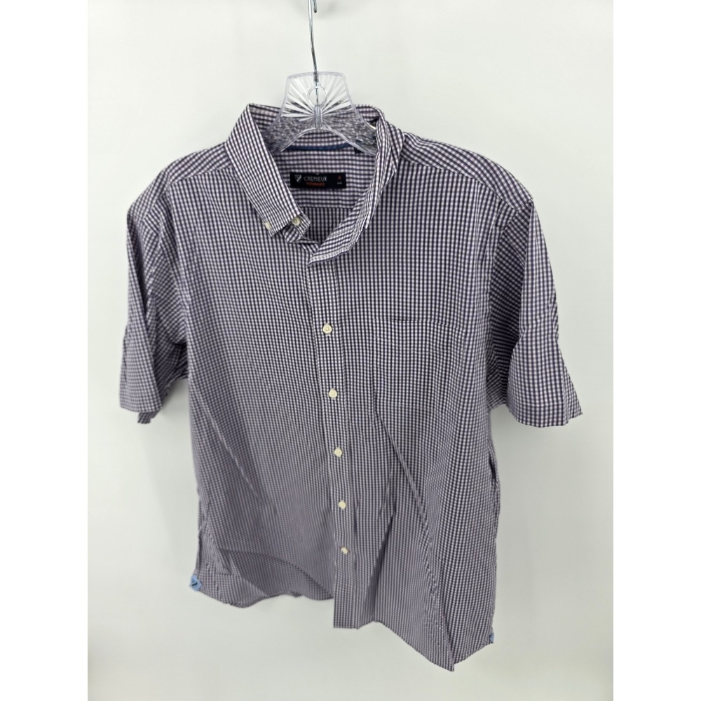 Cremieux Performance Mens Purple Gingham Short Sleeve Button Down Shirt Size M